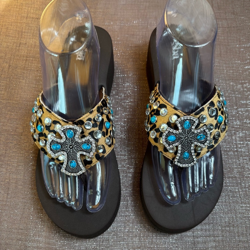 Reba Platform Wedge Sandals-Size: 8-Color: Brown and Leopard Print-Preowned, EUC